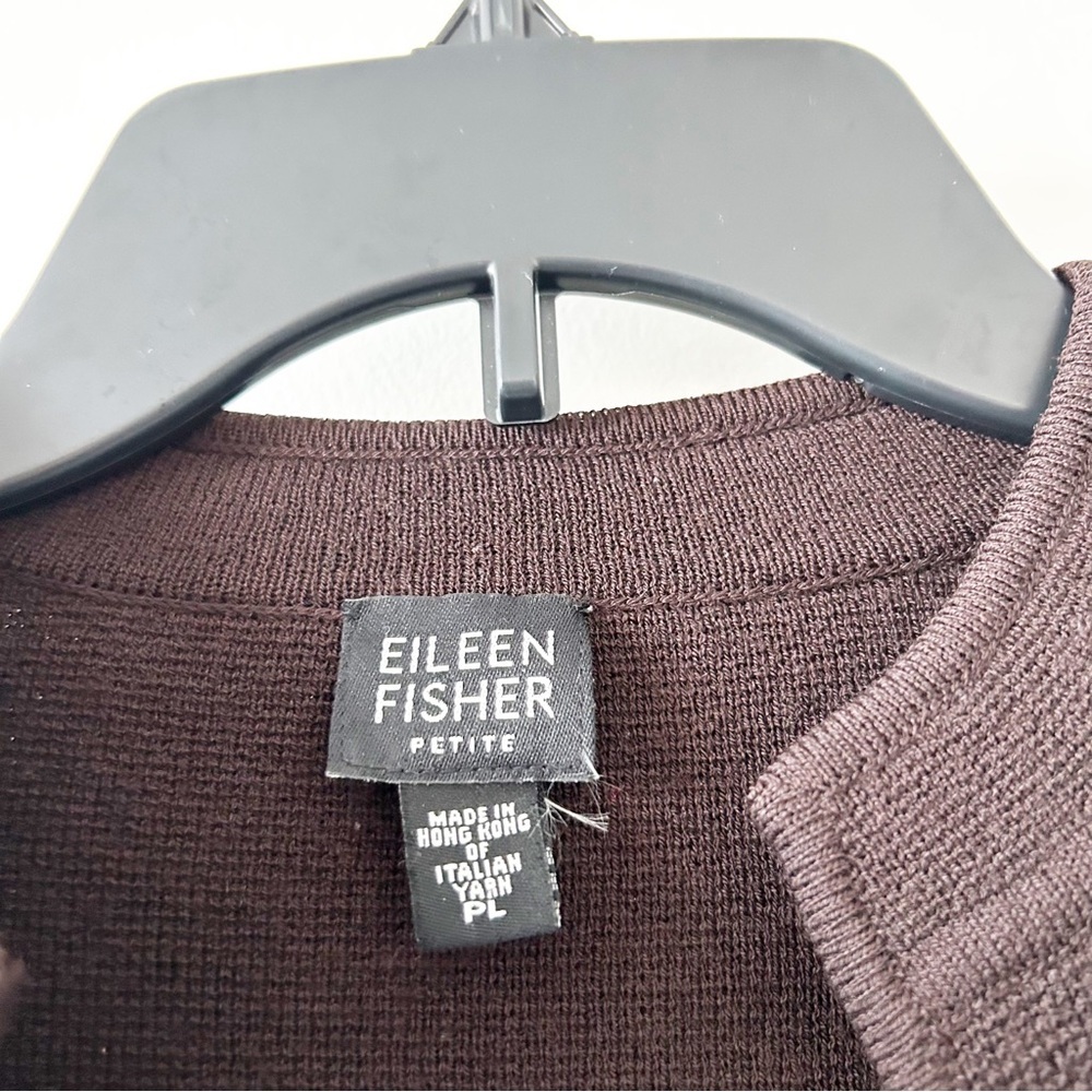 Eileen Fisher 100% Wool Dark Brown Open Front Long Cardigan Sweater Size PL - Picture 5 of 7